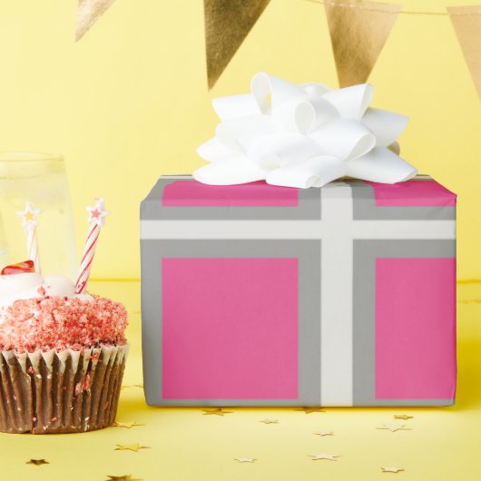 ピンク&シルバースクエア ラッピングペーパー (誕生日パーティー)