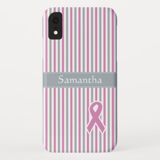 ピンク&シルバーストライプケースカスタムモノグラム Case-Mate iPhoneケース (裏面)