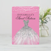 ピンク&シルバーダイヤモンドスパークルドレス甘い16 招待状 (スタンド正面)
