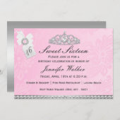 ピンク&シルバーダイヤモンドティアラSweet sixteen招待状 招待状 (正面/裏面)