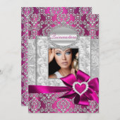 ピンク&シルバーダマスクキンセアニェラのお知らせ 招待状 (正面/裏面)