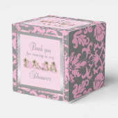 ピンク&シルバーダマスクテディベア |赤ちゃんシャワー フェイバーボックス (裏面サイド)