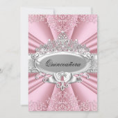 ピンク/シルバーティアラ&ダマスクキンセアニェラ第15パーティー 招待状 (正面)