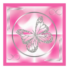 ピンク&シルバーバタフライとインフィニティサイン |写真 フォトプリント           