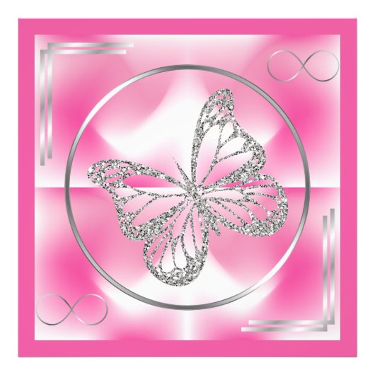 ピンク&シルバーバタフライとインフィニティサイン |写真 フォトプリント (正面)