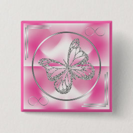 ピンク&シルバーバタフライとインフィニティサイン | 缶バッジ