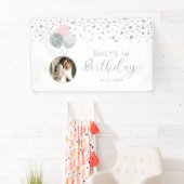 ピンク&シルバーバルーン1stバースデーフォトバナー 横断幕 (インサイチュ)