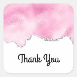 ピンク&シルバーフェイクグリッタースタイリッシュサンキュー スクエアシール