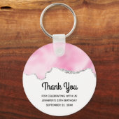 ピンク&シルバーフェイクグリッター縁どスタイリッシュ誕生日 キーホルダー (正面)