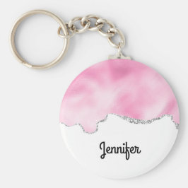 ピンク&シルバーフェイクグリッター縁どスタイリッシュR キーホルダー