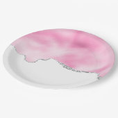 ピンク&シルバーフェイクグリッター縁どスタイリッシュR ペーパープレート (アングル)