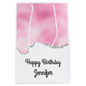 ピンク&シルバーフェイクグリッター縁どスタイリッシュR ミディアムペーパーバッグ (正面)