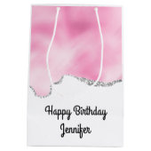 ピンク&シルバーフェイクグリッター縁どスタイリッシュR ミディアムペーパーバッグ (裏面)