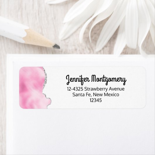 ピンク&シルバーフェイクグリッター縁どスタイリッシュR ラベル (インサイチュ)