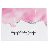 ピンク&シルバーフェイクグリッター縁どスタイリッシュR ラージペーパーバッグ (正面)