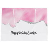 ピンク&シルバーフェイクグリッター縁どスタイリッシュR ラージペーパーバッグ (裏面)