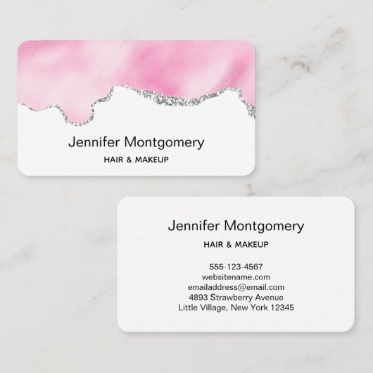 ピンク&シルバーフェイクグリッター縁どスタイリッシュR 名刺 (正面/裏面)