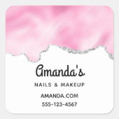 ピンク&シルバーフェイクグリッター縁どビジスタイリッシュネス スクエアシール (正面)