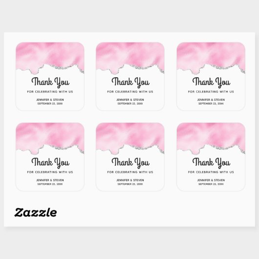 ピンク&シルバーフェイク縁どスタイリッシュ結婚の スクエアシール (シート)