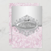 ピンク&シルバーフラワーベビーシャワー招待状 招待状 (正面/裏面)