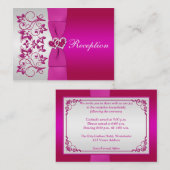 ピンク、シルバーフローラウェディングレセプションカード エンクロージャーカード (正面/裏面)