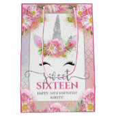 ピンク&シルバーユニコーン顔フローラSweet sixteen ミディアムペーパーバッグ (裏面)