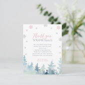 ピンク&シルバー冬の写真パーティーありがとう サンキューカード (スタンド正面)