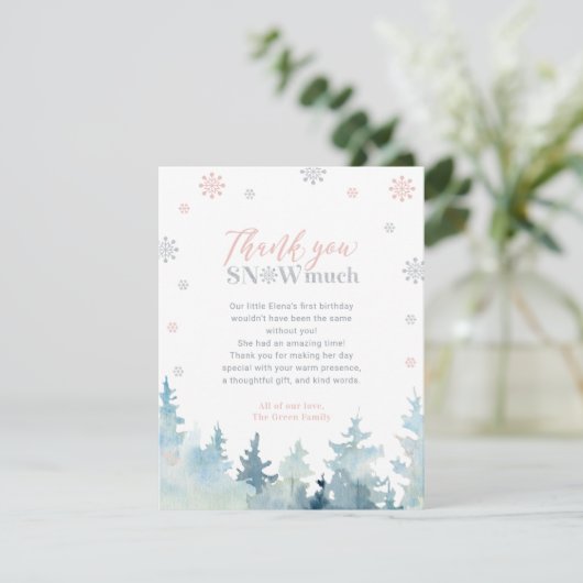 ピンク&シルバー冬の写真パーティーありがとう サンキューカード (スタンド正面)