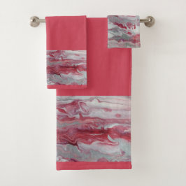 ピンク&シルバー抽象芸術バスルーム用タオルセット バスタオルセット