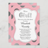 ピンク&シルバー水玉模様ベビーシャワー招待状 招待状 (正面/裏面)