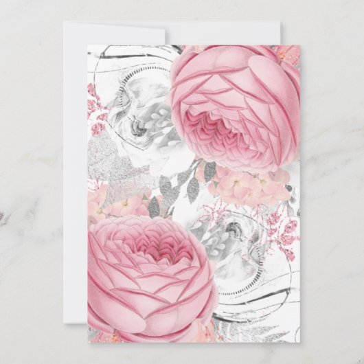 ピンク&シルバー結婚フローラのドレスブライダルシャワー 招待状 (裏面)