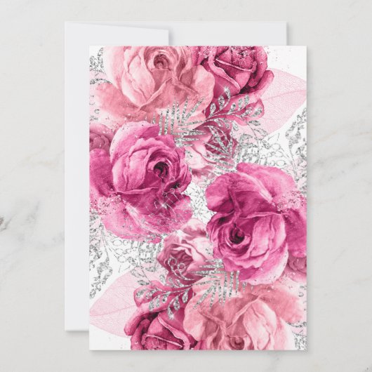 ピンク&シルバー結婚フローラのドレスブライダルシャワー 招待状 (裏面)