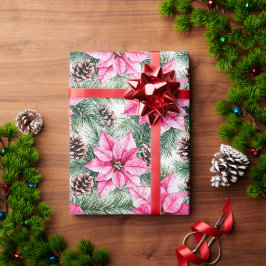 ピンク シルバー グラム ポインセチア 花 クリスマス ラッピングペーパー