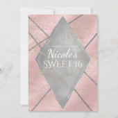 ピンク シルバー ダイヤモンド グラム スイート 16 どんなイベントでもパーティ 招待状 (正面)