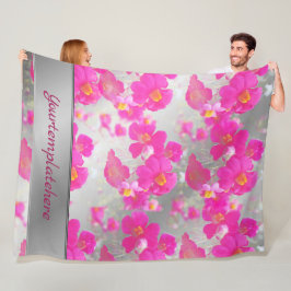 ピンク,シルバー,ピンクスのパターン,光沢のある花 フリースブランケット