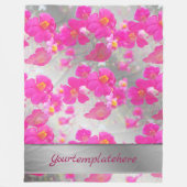 ピンク,シルバー,ピンクスのパターン,光沢のある花 フリースブランケット (正面)