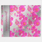 ピンク,シルバー,ピンクスのパターン,光沢のある花 フリースブランケット (正面(横))