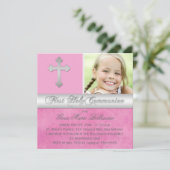 ピンク·シルバー·ファースト·ホリー·コミュニオン·フォト·招待状 招待状 (スタンド正面)