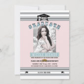 ピンク シルバー ブルー エレガント フォト 卒業パーティー 招待状 (正面)