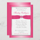 ピンク、シルバー、ホワイト65誕生日招待状 招待状 (正面/裏面)