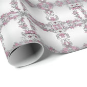 ピンク シルバー ホワイト 花柄 ラッピングペーパー (ロールコーナー)