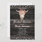 ピンク シルバー ボヘミアンフラワースカル ラスティック ブライダルシャワー 招待状 (正面)