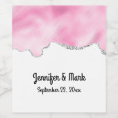 ピンク＆シルバー 偽のグリッター縁 おしゃれ ワインラベル (シングルラベル)