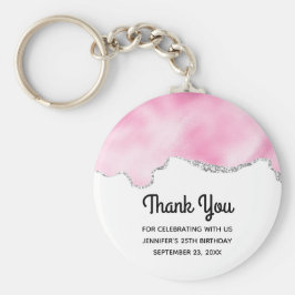 ピンク＆シルバー 偽グリッター縁取り おしゃれな誕生日 キーホルダー