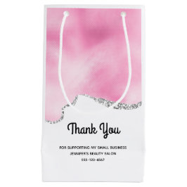 ピンク＆シルバー 偽グリッター縁 おしゃれなビジネス スモールペーパーバッグ