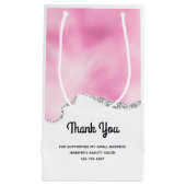 ピンク＆シルバー 偽 グリッター ボーダー おしゃれ ビジネス スモールペーパーバッグ (正面)