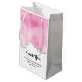 ピンク＆シルバー 偽 グリッター ボーダー おしゃれ ビジネス スモールペーパーバッグ (裏面アングル)