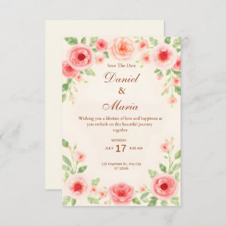 ピンク シンプル ウェディング インビテーション カード