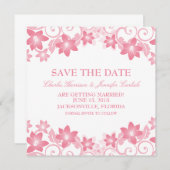 ピンク シンプル フラワー セーブ・ザ・デート 招待状 (正面/裏面)