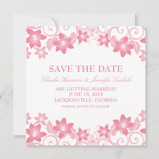 ピンク シンプル フラワー セーブ・ザ・デート 招待状 (正面)
